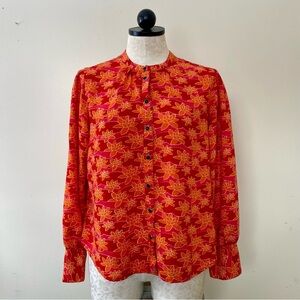 Bibop & Lula Floral Rayon Blouse Lotus Orange Pink Red Feminine Draped XL